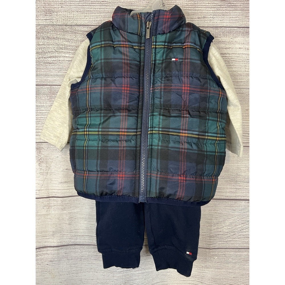 Tommy Hilfiger Baby Boy 3-6 Months Lot Puffer Vest, Long Sleeve Shirt And Pants